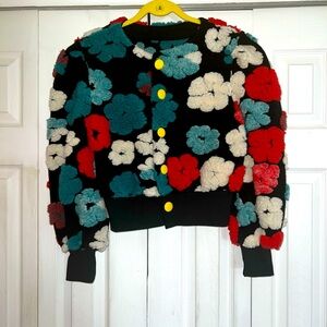 Puff floral cardigan sweater